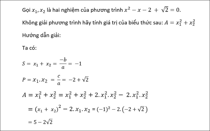 Tính giá trị biểu thức giữa các nghiệm dựa trên định lý Viet